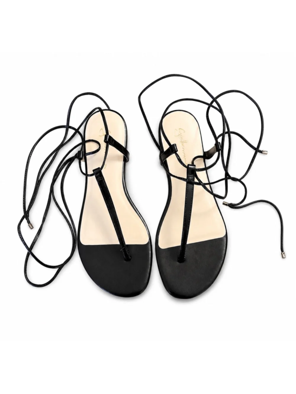 Anthropologie Guilhermina Black Leather Lace-Up Gladiator Thong Sandals Sz 6/37